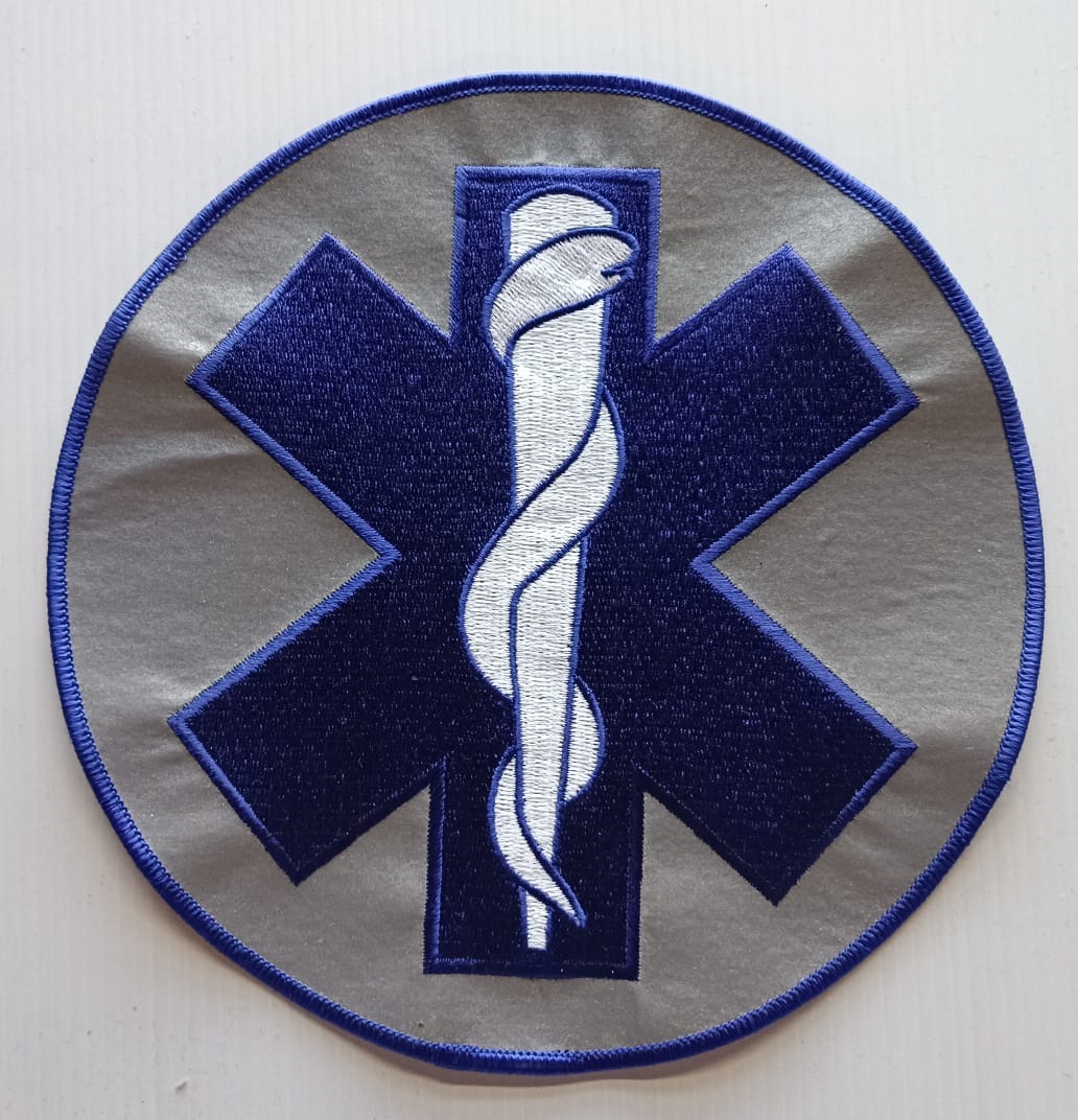 Patch retroschiena rifrangente rotonda 190mm "CROCE ESCULAPIO" Patch retroschiena rifrangente rotonda 190mm "CROCE ESCULAPIO"