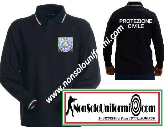 Polo M/L Blu Navy collo tricolore protezione civile.